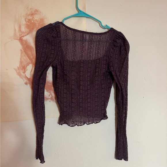 Kimchi Blue Purple Lace Blouse with Black Trim - Picture 3 of 3